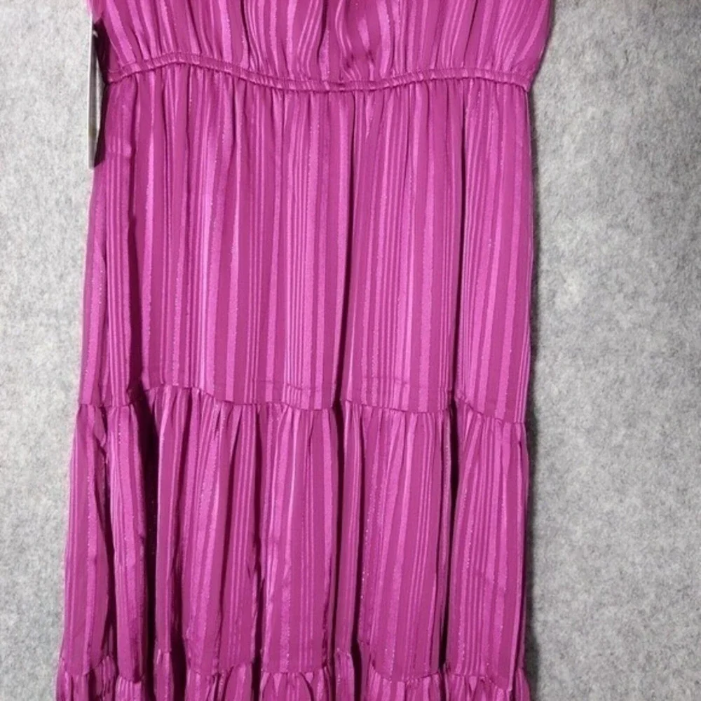 Maison Tara Midi Dress Women 4 Metallic Striped‎ Empire Waist Tiered Sleeveless